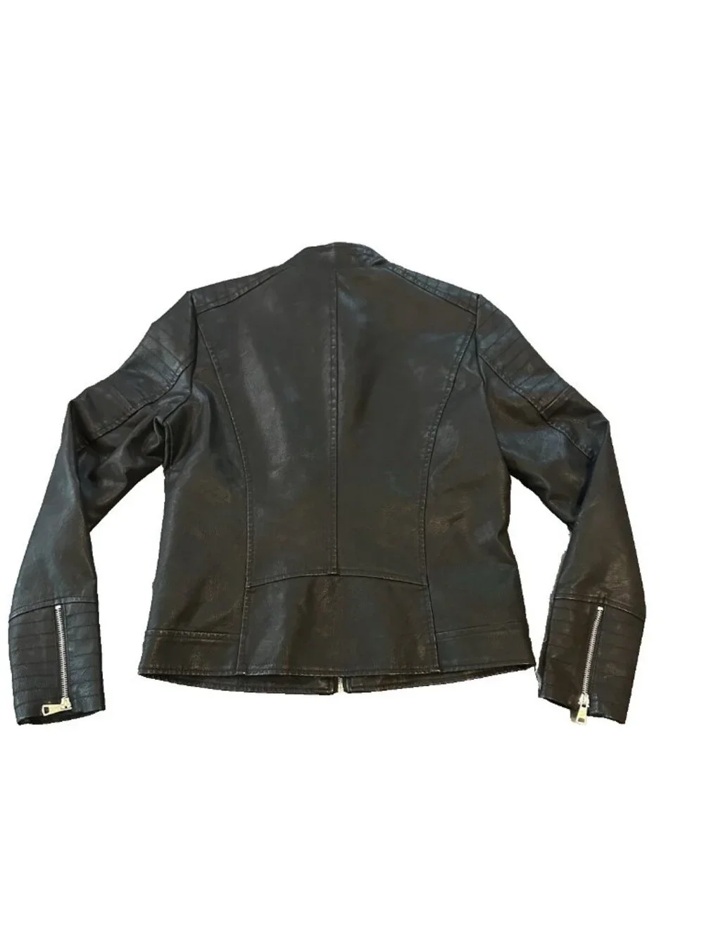 Baccini Black Faux Leather Moto Jacket Womens S Zip Biker Coat Edgy Layering